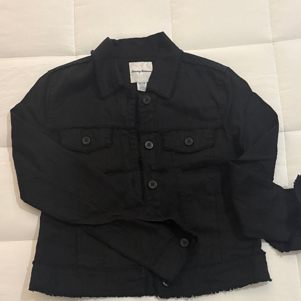 Tommy Bahama Black Two Palms Linen Raw-Edge Jacket XS - Picture 3 of 4